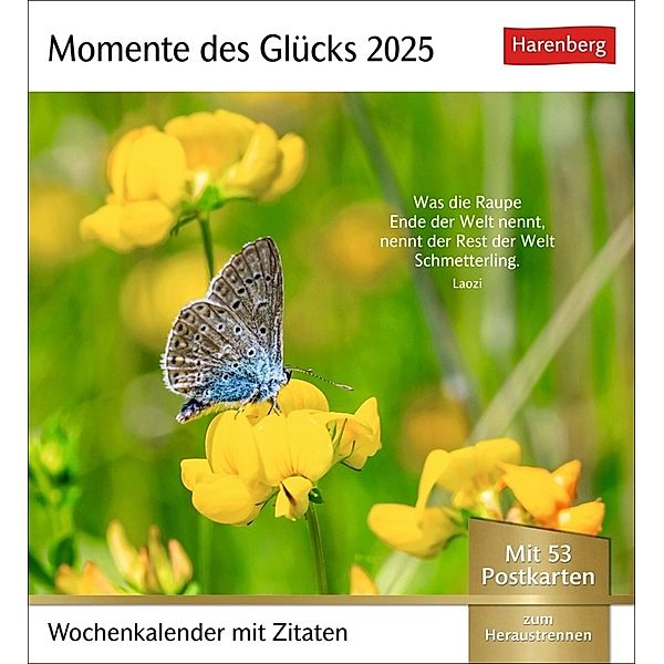 Momente des Glücks Postkartenkalender 2025 - Wochenkalender mit Zitaten, mit 53 Postkarten