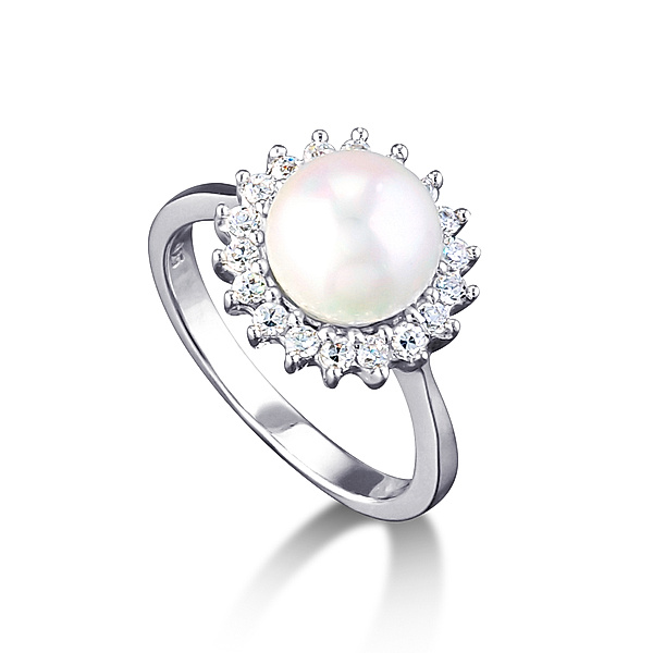 Mona Mon'Amour Ring 925/- Sterling Silber Süßwasserzuchtperle weiß Glänzend (Größe: 053 (16,9))