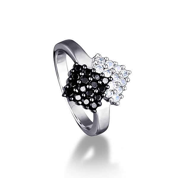 Mona Mon'Amour Ring 925/- Sterling Silber Zirkonia weiß, schwarz Glänzend (Größe: 054 (17,2))