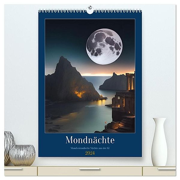 Mondnächte- Mondverzauberte Nächte aus der KI (hochwertiger Premium Wandkalender 2024 DIN A2 hoch), Kunstdruck in Hochglanz, Christine aka stine1