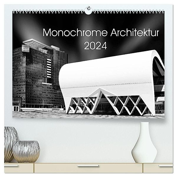 Monochrome Architektur (hochwertiger Premium Wandkalender 2024 DIN A2 quer), Kunstdruck in Hochglanz, David Wolf