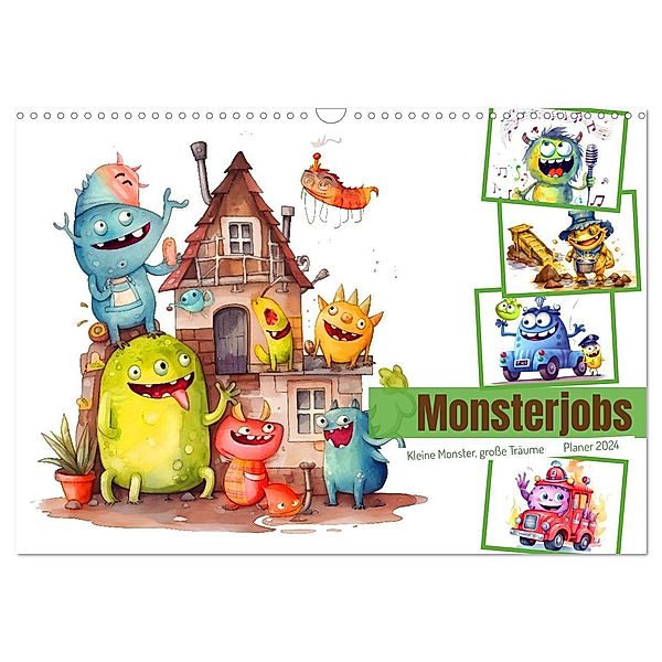Monsterjobs - Kleine Monster, grosse Träume (Wandkalender 2024 DIN A3 quer), CALVENDO Monatskalender, Anja Frost