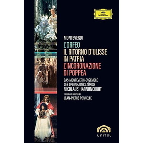 Monteverdi: L'Orfeo, L'Incoronazione di Poppea, Il Ritorno d'Ulisse in Patria, Gunther Schmidt, Yakar, Harnoncourt, Monteverdi Ens. Zürich