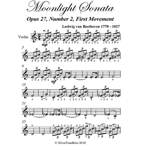 Moonlight Sonata Easy Violin Sheet Music, LUDWIG VAN BEETHOVEN