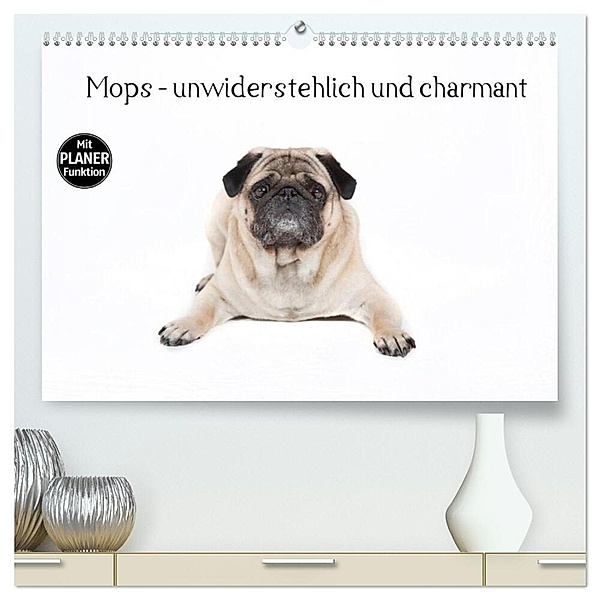 Mops - unwiderstehlich und charmant (hochwertiger Premium Wandkalender 2024 DIN A2 quer), Kunstdruck in Hochglanz, Fotodesign Verena Scholze