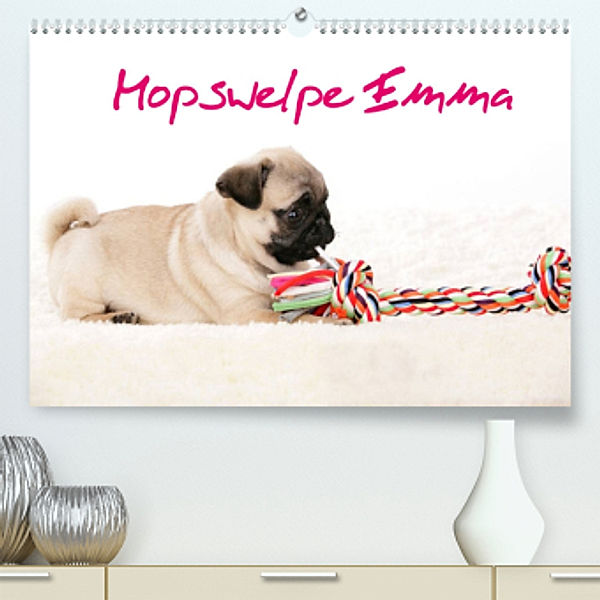 Mopswelpe Emma (Premium, hochwertiger DIN A2 Wandkalender 2022, Kunstdruck in Hochglanz), Sophie Tiller