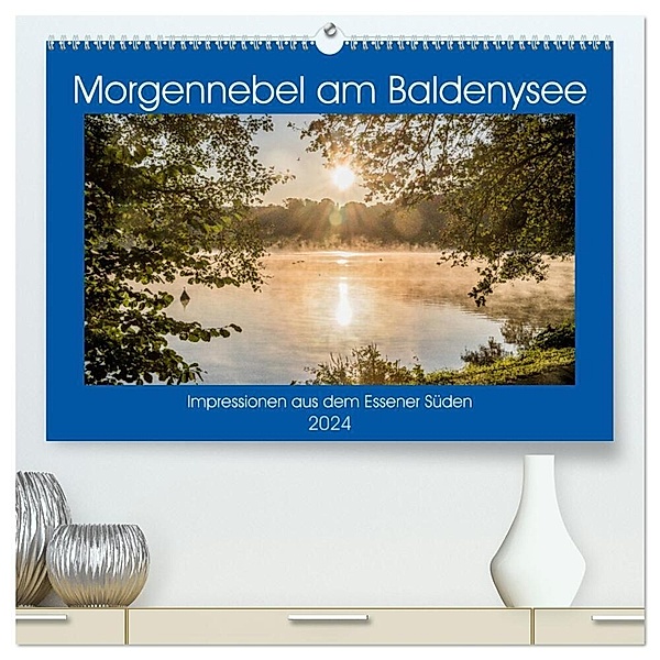 Morgennebel am Baldeneysee (hochwertiger Premium Wandkalender 2024 DIN A2 quer), Kunstdruck in Hochglanz, Rolf Hitzbleck
