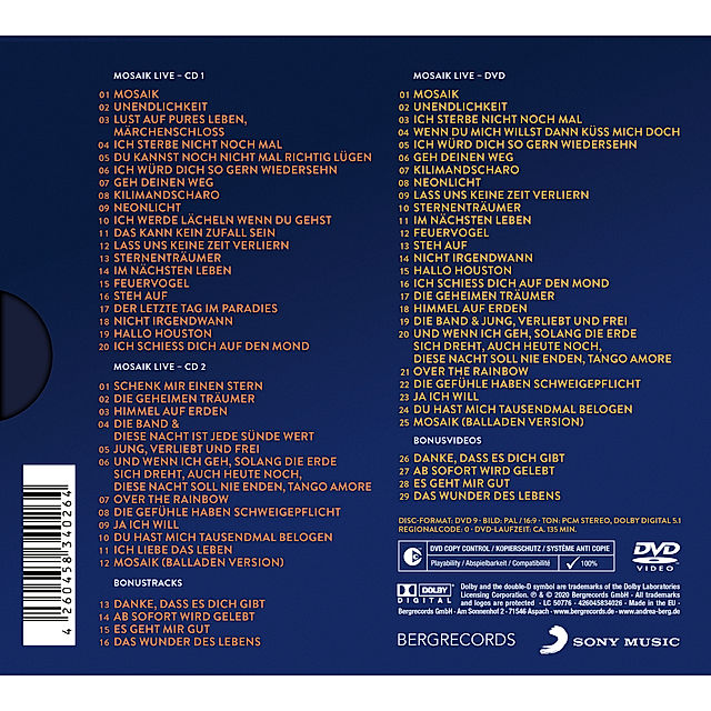 Mosaik Live - Die Arena Tour 2 CDs + DVD von Andrea Berg | Weltbild.de