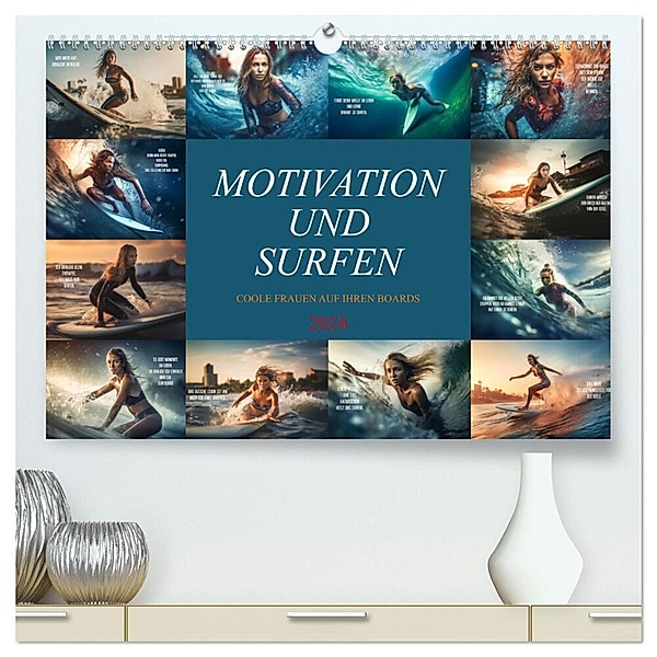 Motivation und Surfen (hochwertiger Premium Wandkalender 2024 DIN A2 quer), Kunstdruck in Hochglanz, Dirk Meutzner