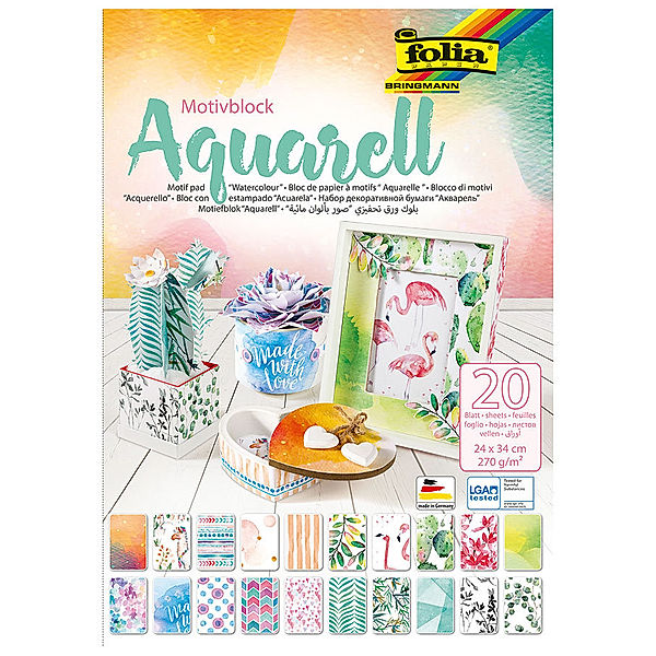 folia Motivblock AQUARELL 20-teilig in bunt