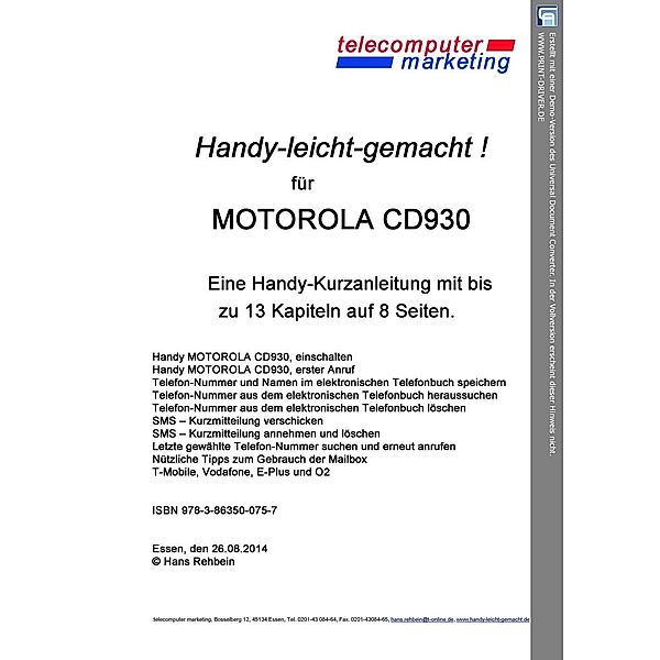 Motorola cd930-leicht-gemacht, Hans Rehbein