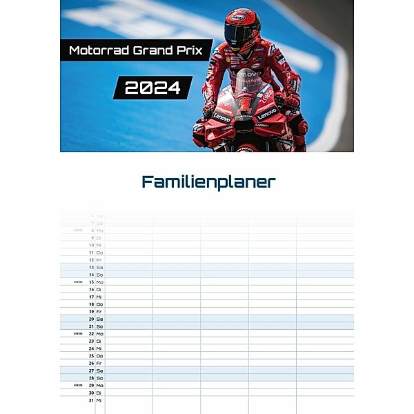 Motorrad Grand Prix 2024 - Kalender | MotoGP DIN A3 (Familien-/Terminplaner)