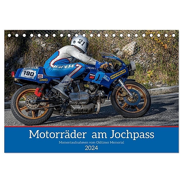 Motorräder am Jochpass (Tischkalender 2024 DIN A5 quer), CALVENDO Monatskalender, Stephan Käufer
