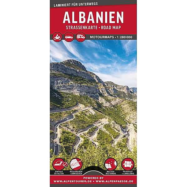 MoTourMaps Albanien Auto- und Motorradkarte 1:280.000