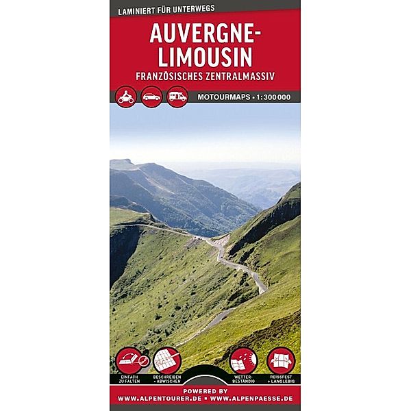 MoTourMaps Auvergne-Limousin Auto- und Motorradkarte 1:300.000