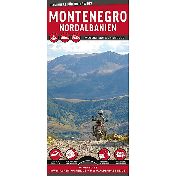 MoTourMaps Montenegro & Albanien Nord Auto- und Motorradkarte 1:250.000