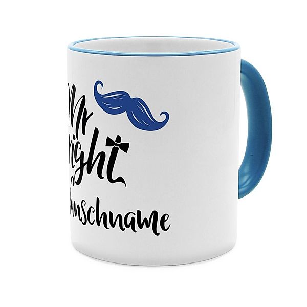 Mr. Right - Personalisierter Kaffeebecher (Farbe: Blau)