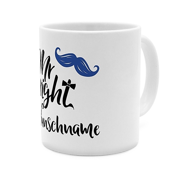 Mr. Right - Personalisierter Kaffeebecher (Farbe: Weiß)
