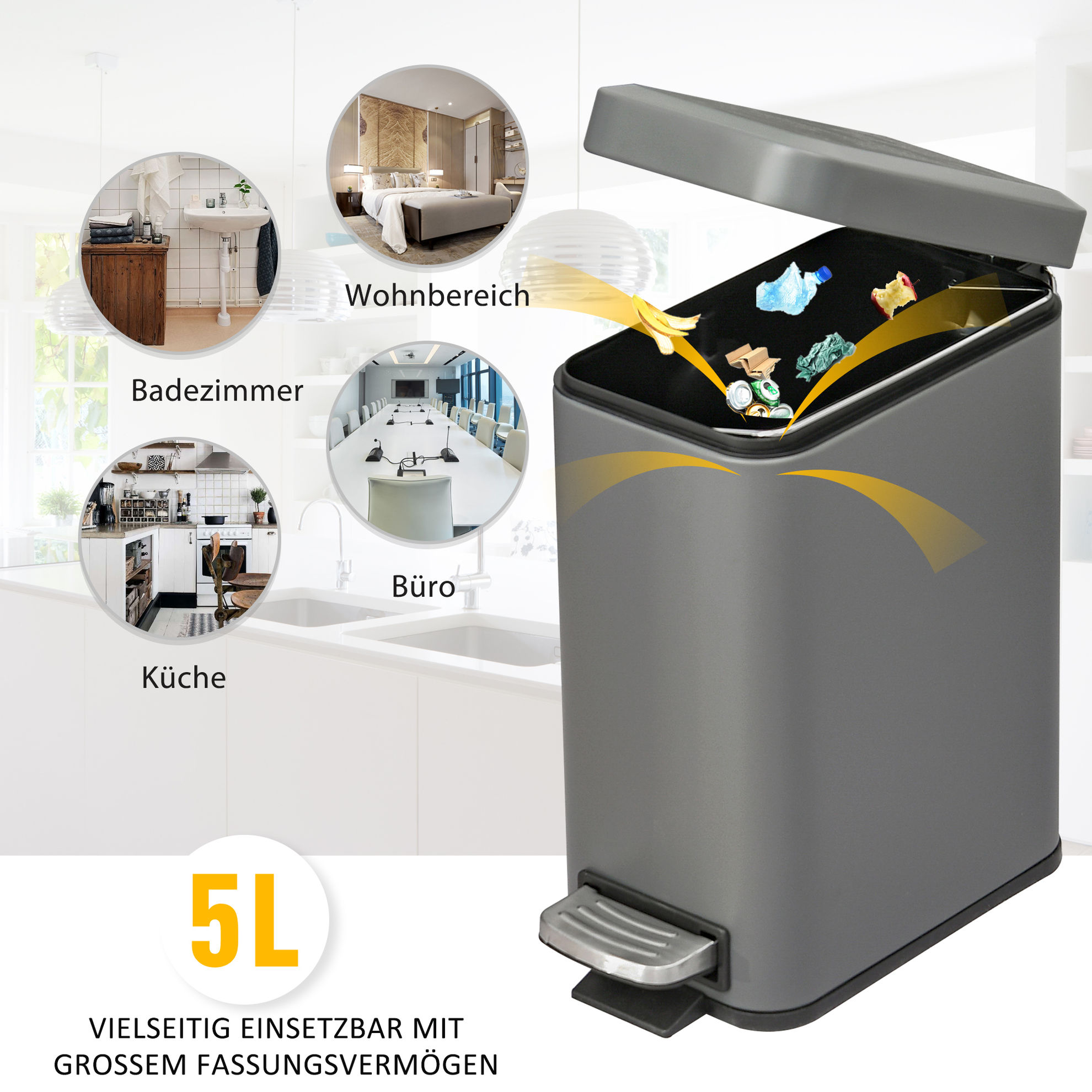 Mülleimer – kompakter Abfalleimer für Bad, Büro und Küche mit