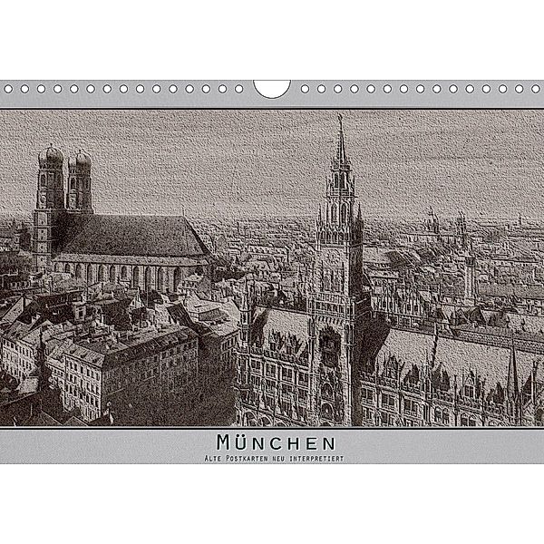 München, alte Postkarten neu interpretiert. (Wandkalender 2021 DIN A4 quer), Erwin Renken