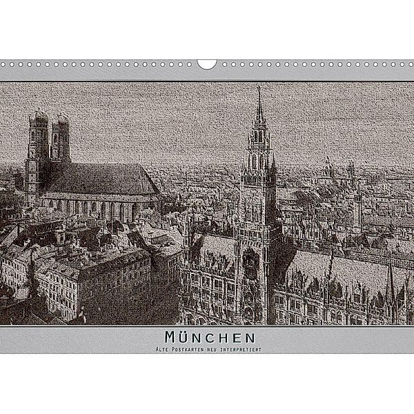 München, alte Postkarten neu interpretiert. (Wandkalender 2023 DIN A3 quer), Erwin Renken