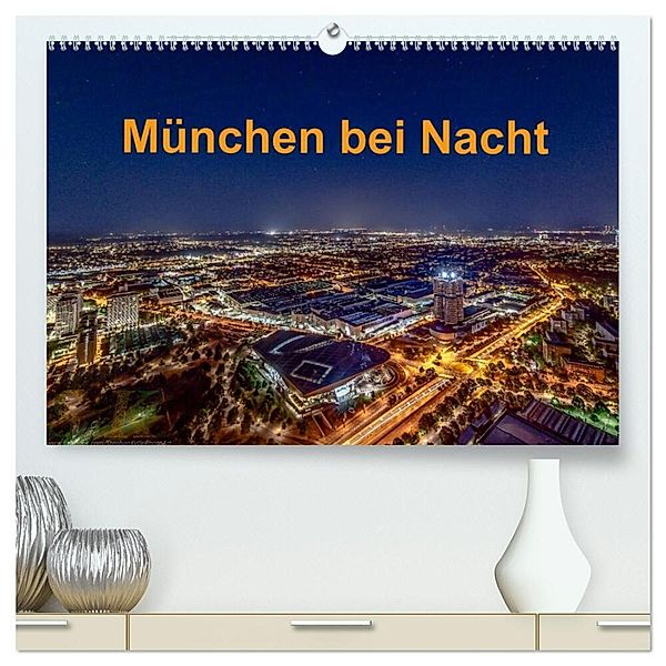 München bei Nacht (hochwertiger Premium Wandkalender 2025 DIN A2 quer), Kunstdruck in Hochglanz, Calvendo, Stephan Kelle