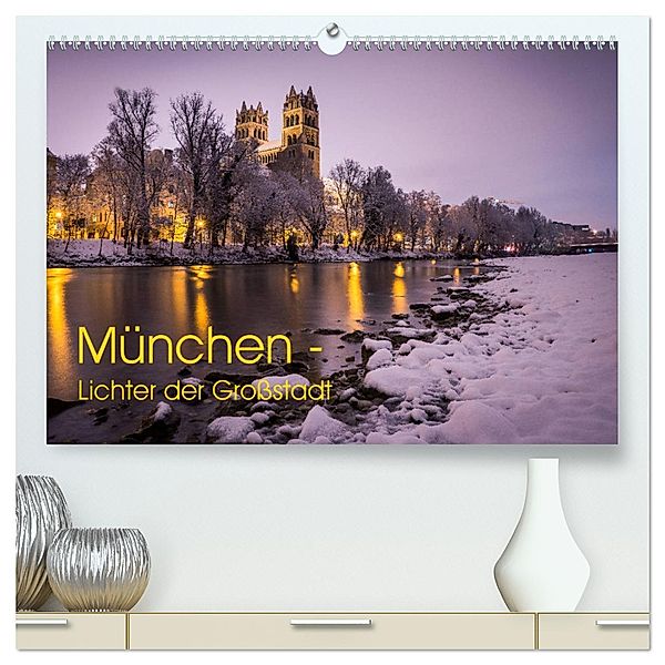 München - Lichter der Großstadt (hochwertiger Premium Wandkalender 2025 DIN A2 quer), Kunstdruck in Hochglanz, Calvendo, Felix Schwab