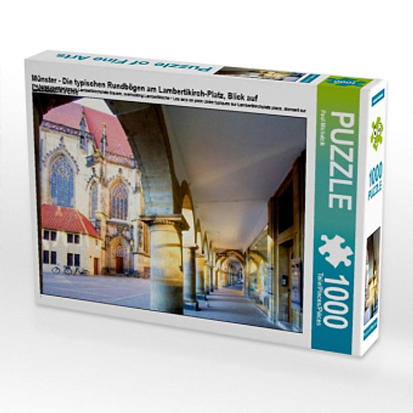 Münster - Die typischen Rundbögen am Lambertikirch-Platz, Blick auf Lambertikirche (Puzzle), Paul Michalzik