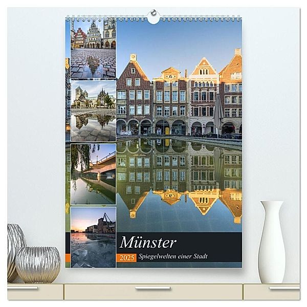 Münster - Spiegelwelten einer Stadt (hochwertiger Premium Wandkalender 2025 DIN A2 hoch), Kunstdruck in Hochglanz, Calvendo, Gregor Herzog