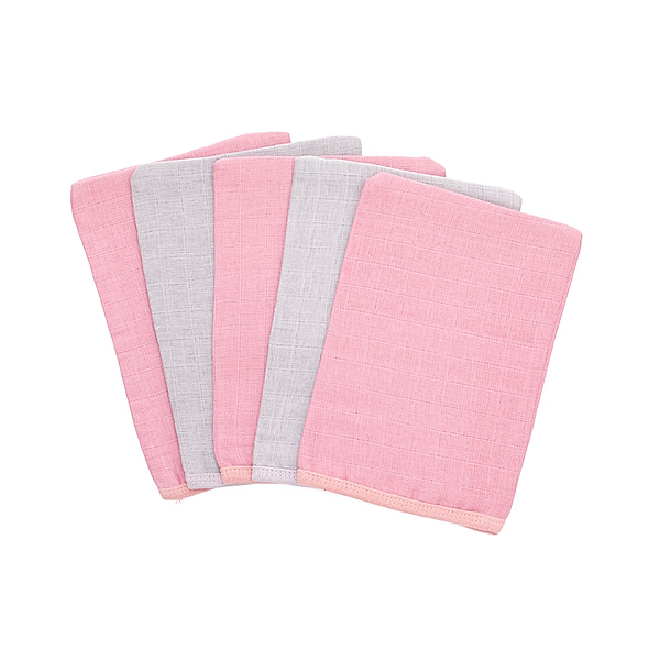fillikid Mull-Waschhandschuh SOFT (14x20) 5er-Pack in rosa/grau