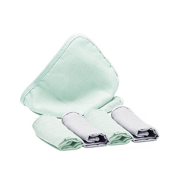 fillikid Mull-Waschlappen SOFT (30x30) 5er-Pack in mint/grau