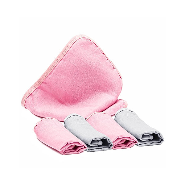 fillikid Mull-Waschlappen SOFT (30x30) 5er-Pack in rosa/grau