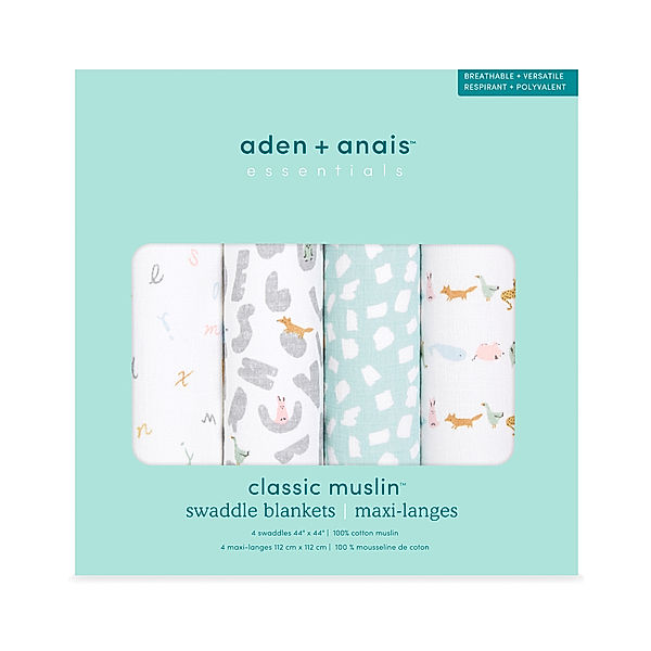 aden + anais Mulltuch ALPHABET ANIMALS (112x112) 4er Pack