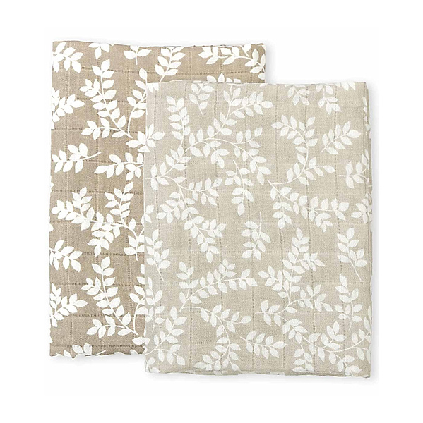 A Little Lovely Company Mulltuch LEAVES (60x60cm) 2er Pack in taupe
