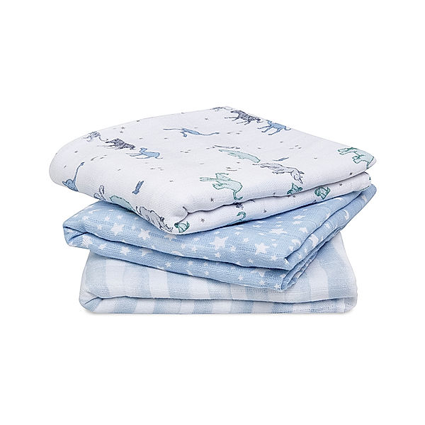 aden + anais Mulltuch MUSY® SQUARES – RISING STAR (70x70) 3er-Set in weiss/blau