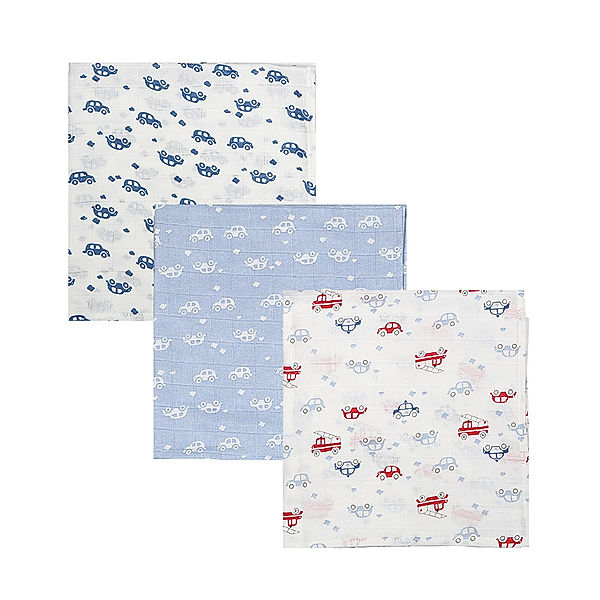 Sterntaler Mulltuch-Set FAHRZEUGE (80x80cm) 3-teilig in blau