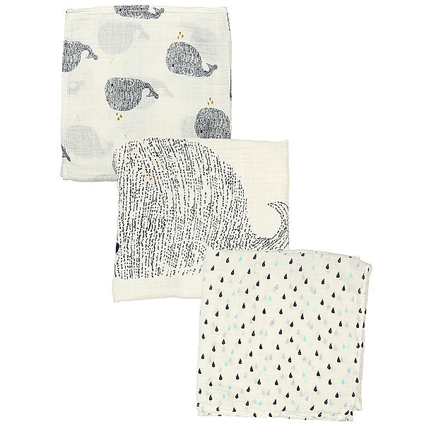 Lässig Mullwindel-Set LITTLE WATER WHALE (80x80) 3er-Pack in creme/blau