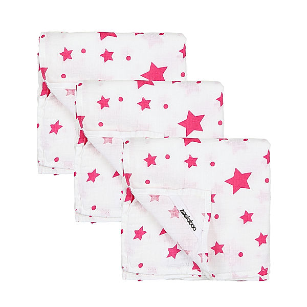 zoolaboo Mullwindel STAR DUST (75x75) 3er-Pack in weiss/pink
