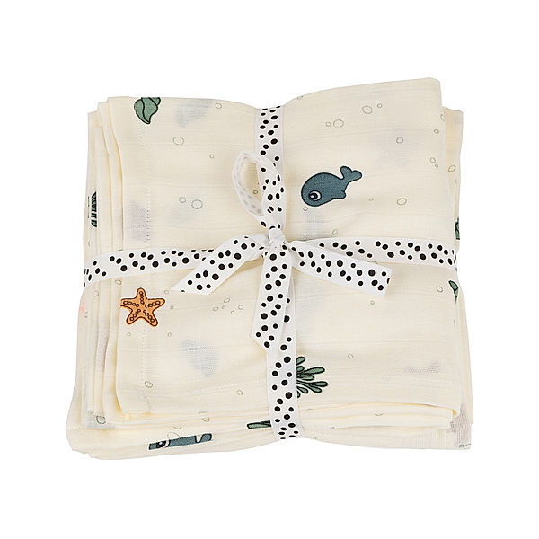 Done by Deer Mullwindel WRAP - SEA FRIENDS (120x120) 2er-Set in beige