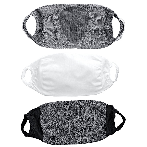 Mund- & Nasen-Maske, 3 Stück, schwarz, weiß & grau
