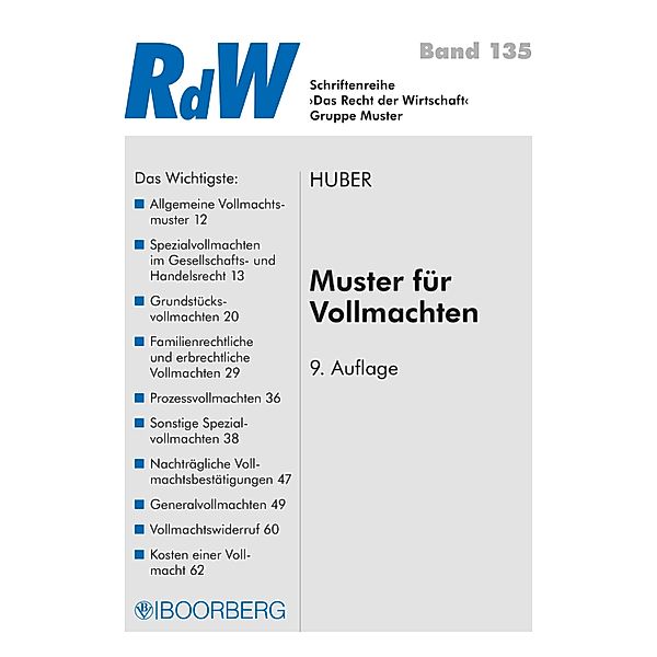 Muster für Vollmachten / Recht der Wirtschaft Bd.135, Jonas Huber