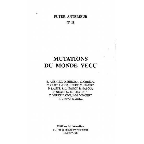 Mutations du monde vecu / Hors-collection, Collectif