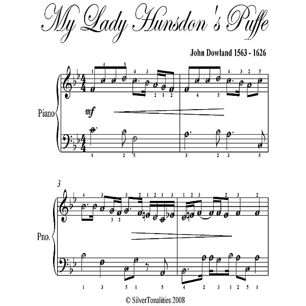 My Lady Hunsdon’s Puffe - Easy Piano Sheet Music, Silver Tonalities