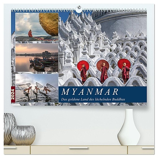 Myanmar, das goldene Land des lächelnden Buddhas (hochwertiger Premium Wandkalender 2024 DIN A2 quer), Kunstdruck in Hochglanz, Joana Kruse