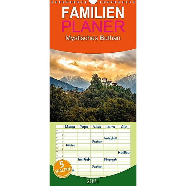Mystisches Bhutan - Familienplaner hoch (Wandkalender 2021 , 21 cm x 45 cm, hoch), Tommy Seiter