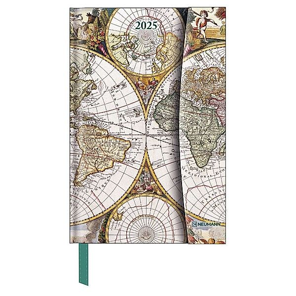 N NEUMANNVERLAGE - Antique Maps 2025 Diary, 10x15cm, Taschenkalender mit Magnetverschluss und Lesebändchen, Tasche für Visitenkarte, Jahres- und Monatsübersicht und internationales Kalendarium