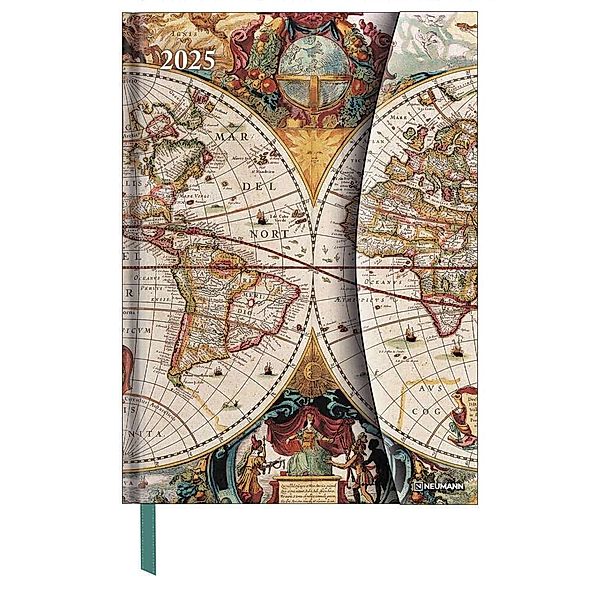 N NEUMANNVERLAGE - Antique Maps 2025 Diary, 16x22cm, Taschenkalender mit Magnetverschluss und Lesebändchen, Tasche für Visitenkarte, Jahres- und Monatsübersicht und internationales Kalendarium