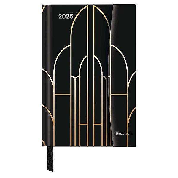 N NEUMANNVERLAGE - Art Deco 2025 Diary, 10x15cm, Taschenkalender mit Magnetverschluss und Lesebändchen, Tasche für Visitenkarte, Jahres- und Monatsübersicht und internationales Kalendarium