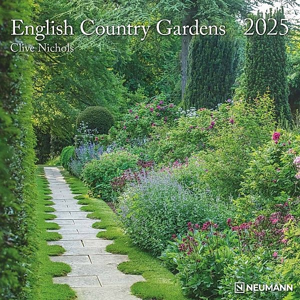 N NEUMANNVERLAGE - English Country Gardens 2025 Broschürenkalender, 30x30cm, Wandkalender mit schönen Garten-Motiven aus England, internationalen Feiertagen und Mondphasen, viel Platz für Notizen