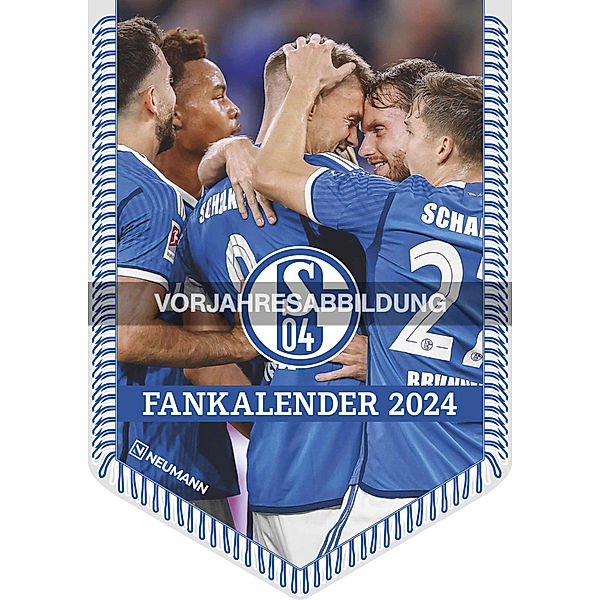 N NEUMANNVERLAGE - FC Schalke 04 2025 Bannerkalender, 29,7x42cm, Fußballkalender mit Motiven der Stars, Fan-Kalender mit Fußball-Highlights, Spiralbindung und deutsches Kalendarium